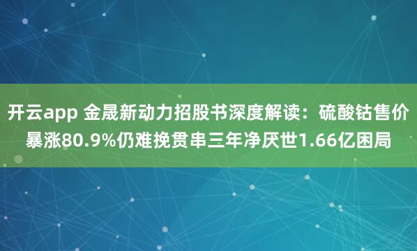 开云app 金晟新动力招股书深度解读:硫酸钴售价暴涨80.9%仍难挽贯串三年净厌世1.66亿困局