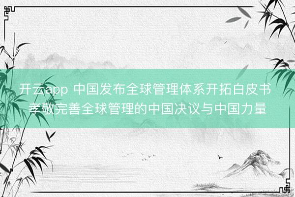 开云app 中国发布全球管理体系开拓白皮书 孝敬完善全球管理的中国决议与中国力量